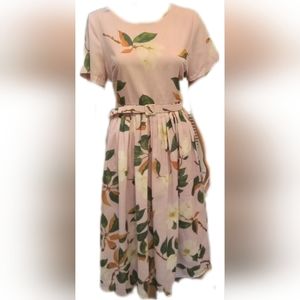 $1,200 TAILOR MADE (NOT OSCAR DE LA RENTA) LIGHT PINK MAGNOLIA MIDI DRESS US L